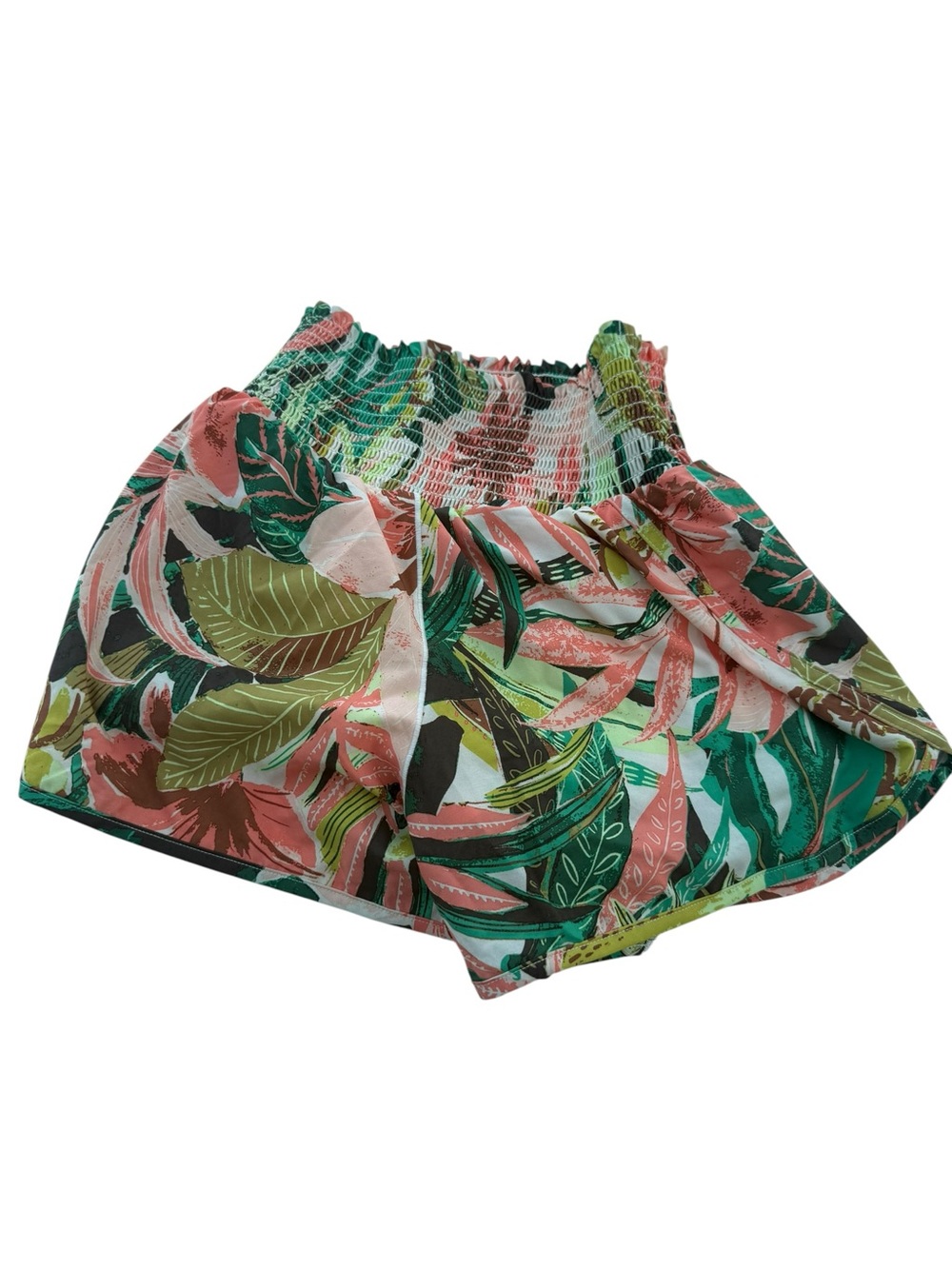 Offline By Aerie. Tropical Print High-Waist Women’s Shorts - Coral & Green - Picture 4 of 5